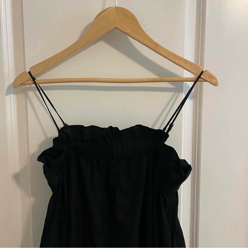 Banana Republic Linen Blend Wide Leg Ruffle Neckline Jumpsuit Black Size Small - Picture 6 of 14